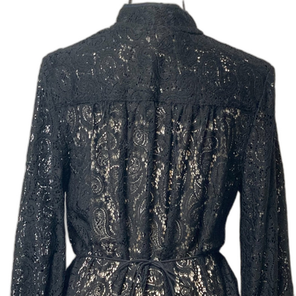 H&M Mock Neck Lace Dress Oversized Tie Neck Tie Waist Tie Cuff Rom Com Dress - Picture 5 of 10